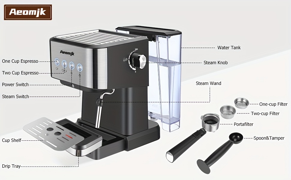 fast heating espresso machine with milk frother wand perfect for home baristas and rvs 20 bar pressure for rich flavorful coffee details 1