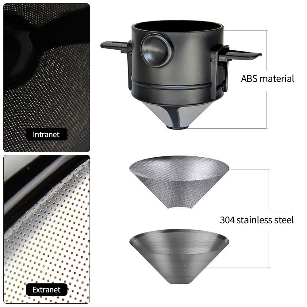 1 pc stainless steel portable coffee filter easy to clean reusable paperless pour over dripper with foldable funnel details 6