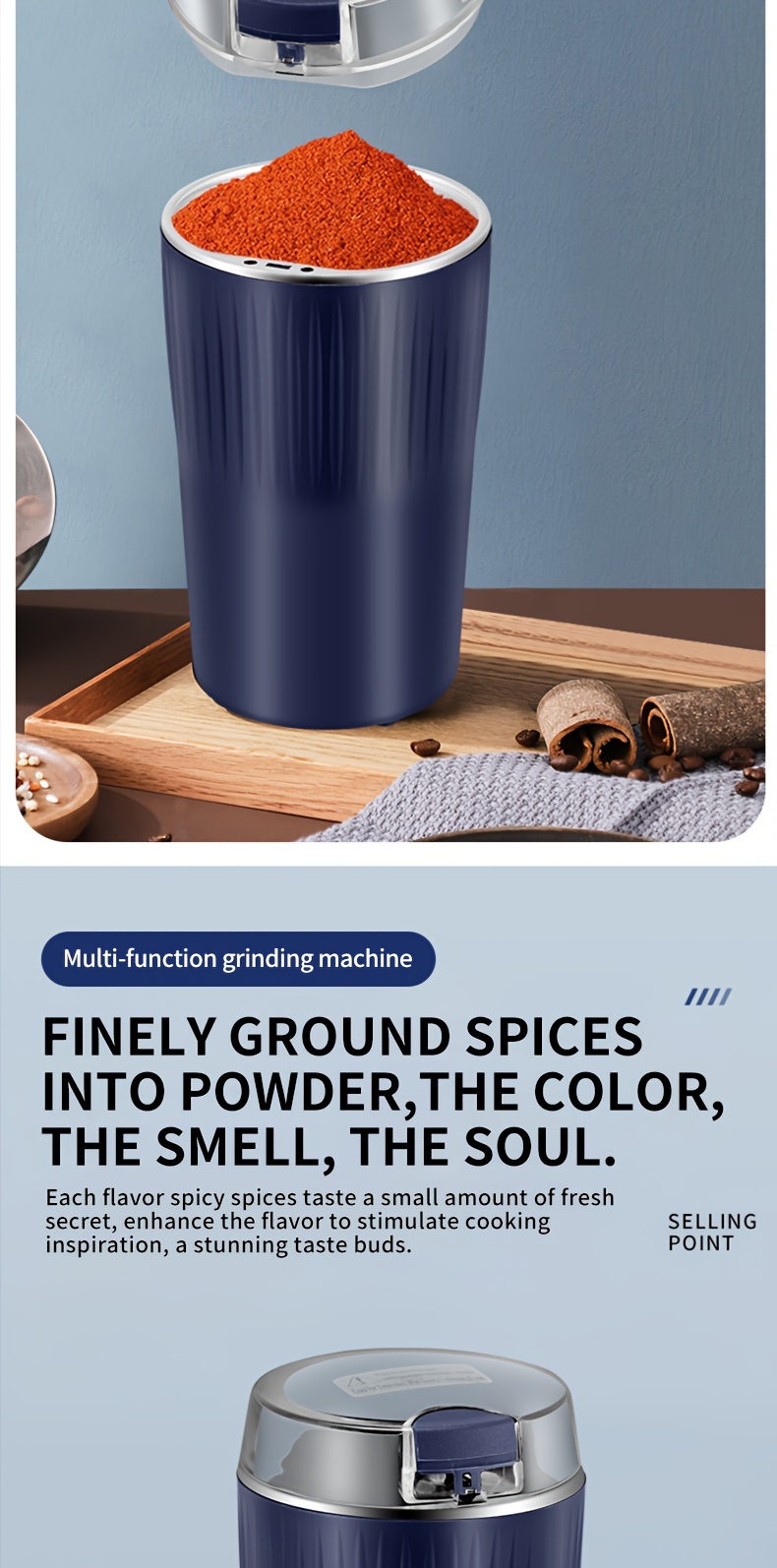1pc 3 5oz electric coffee grinder with one touch push button control kitchen accessories for beans spices and more 8stainless steel blades quiet spice grinder us plug black blue details 11