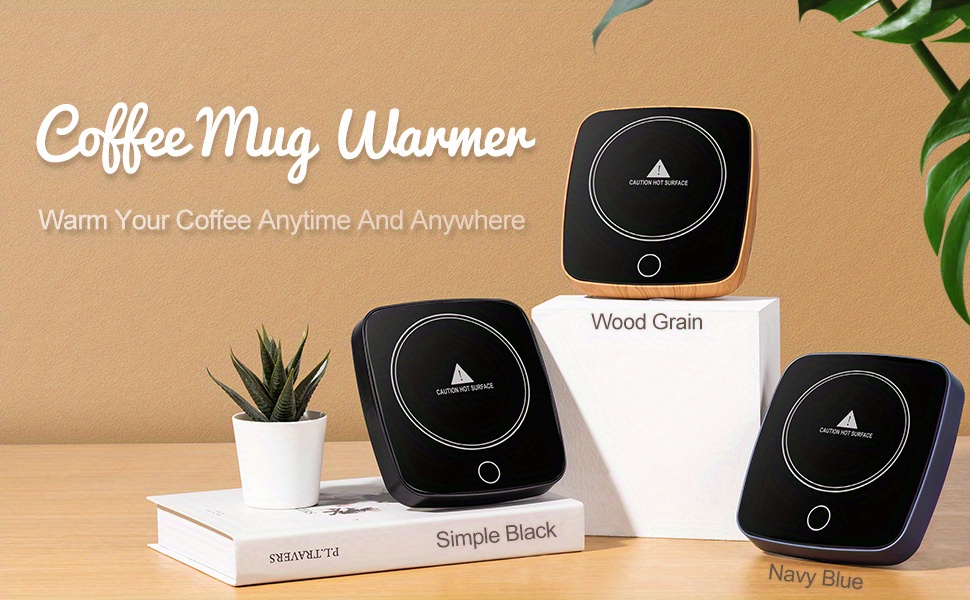 coffee mug quick warmer waterproof smart cup mug warming appliance 3 temperature settings for home office desk electric warming espresso beverages milk tea and hot chocolate wood grain thoughtful gift for friends and family details 0