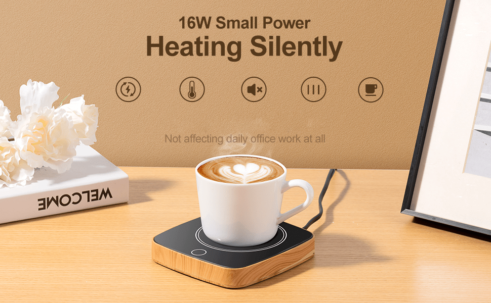 coffee mug quick warmer waterproof smart cup mug warming appliance 3 temperature settings for home office desk electric warming espresso beverages milk tea and hot chocolate wood grain thoughtful gift for friends and family details 1