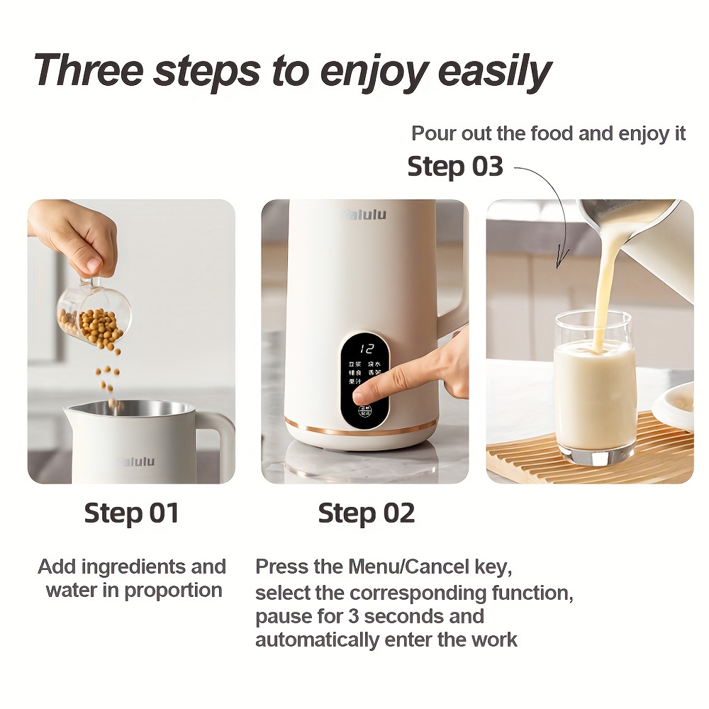 Soy Bean Milk Machine, 21.98oz Electric Milk Maker Machine, Automatic Nut Milk Maker, Soy Machine, Homemade Almond, Oat, Coconut, Soy, Plant Based Milks And Non-Dairy Beverages, Single Servings, Stainless Steel, Self-Cleaning details 3