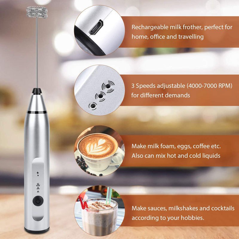 mini blender, wireless electric milk frother with usb charging handheld mini blender for coffee cappuccino and cream portable whisk mixer with fast foam technology details 6