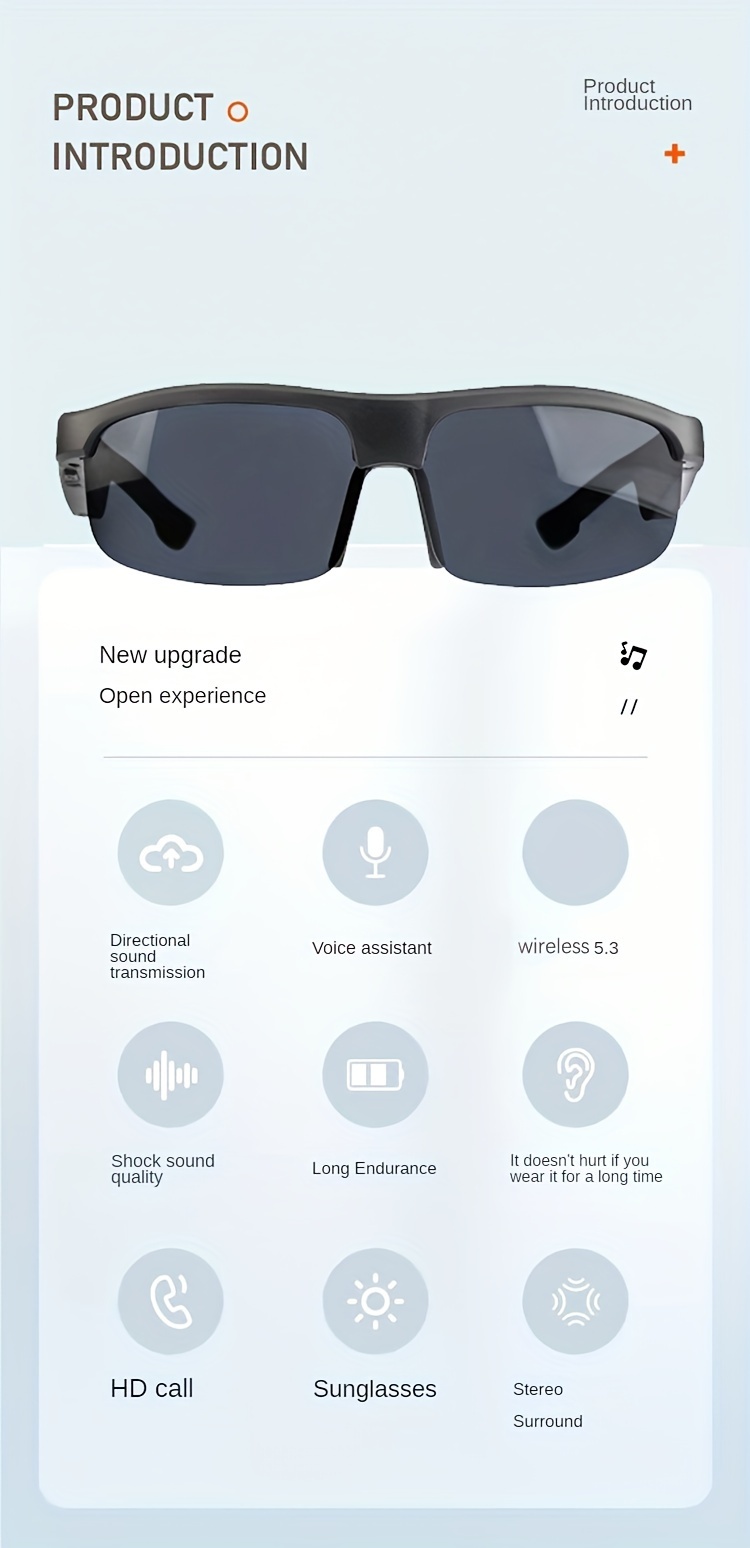 smart wireless v5 3 sunglasses multifunctional glasses wireless calls music playback outdoor sports tws headphones rechargeable hifi sound quality hd lenses touch control long battery life waterproof sun protection and uv protection details 2