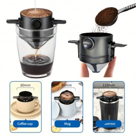 1 Pc Stainless Steel Portable Coffee Filter - Easy To Clean, Reusable, Paperless Pour Over Dripper With Foldable Funnel