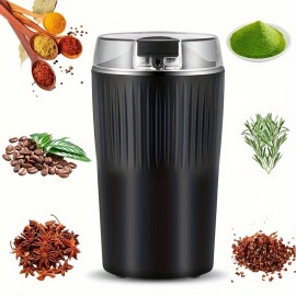 1pc 3.5OZ Electric Coffee Grinder With One-touch Push-Button Control, Kitchen Accessories For Beans, Spices And More, 8Stainless Steel Blades Quiet Spice Grinder (US Plug) (Black /Blue)
