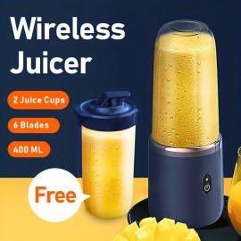 2cups Electric Fruit Juicer Blender Juice Mixer Mini Wireless Portable Household USB Charging 6 Blade Gift Juice Cup