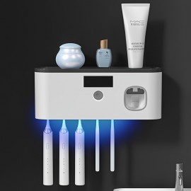1pc Wall-Mounted Smart Toothbrush Holder With Sterilizer And Toothpaste Dispenser - Multifunctional Electric Toothbrush Rack For Hygienic Oral Care