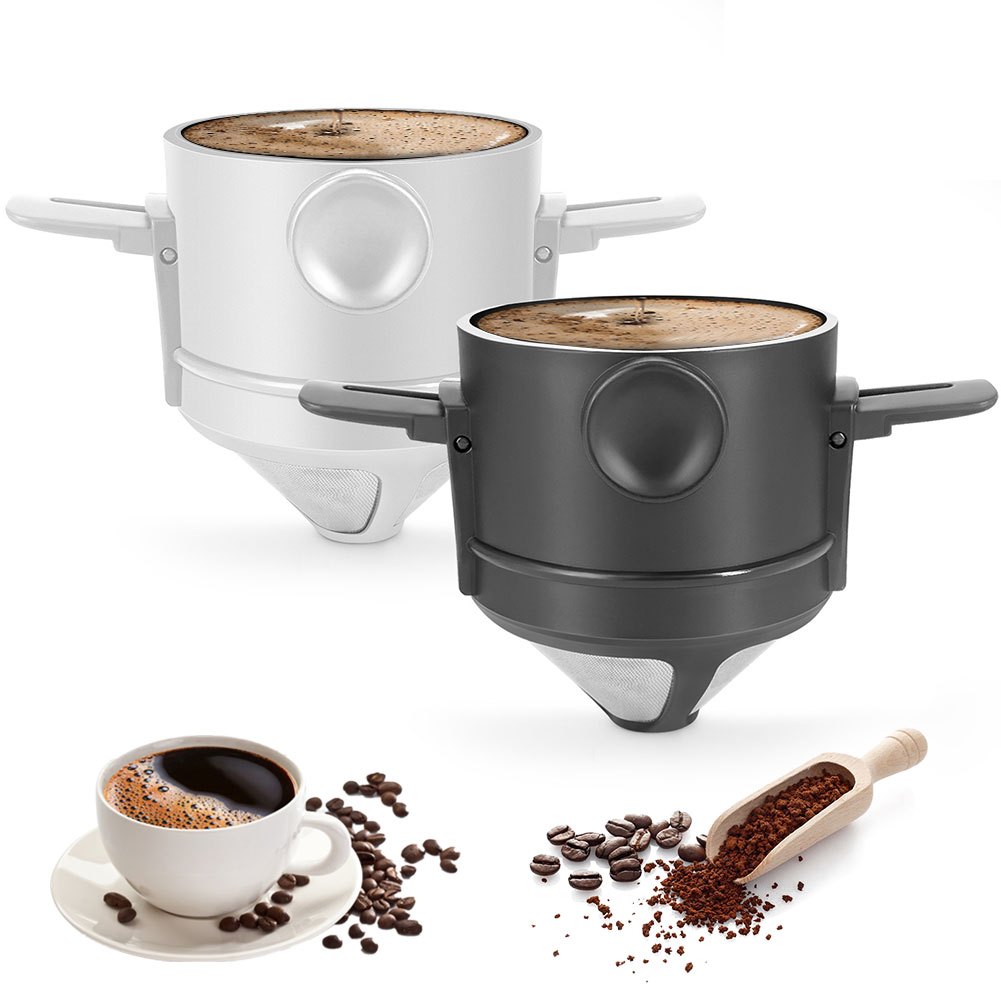 1 pc stainless steel portable coffee filter easy to clean reusable paperless pour over dripper with foldable funnel details 0