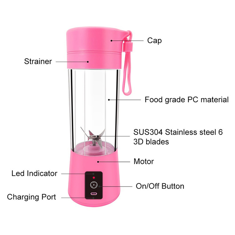 380ml 4 colors usb rechargeable personal portable blender for smoothies and shakes mini juicer cup for travel small size blender with powerful motor and easy to clean design details 3