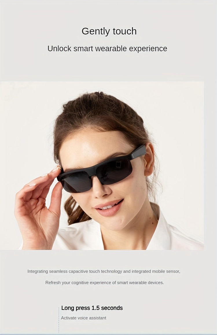 smart wireless v5 3 sunglasses multifunctional glasses wireless calls music playback outdoor sports tws headphones rechargeable hifi sound quality hd lenses touch control long battery life waterproof sun protection and uv protection details 5
