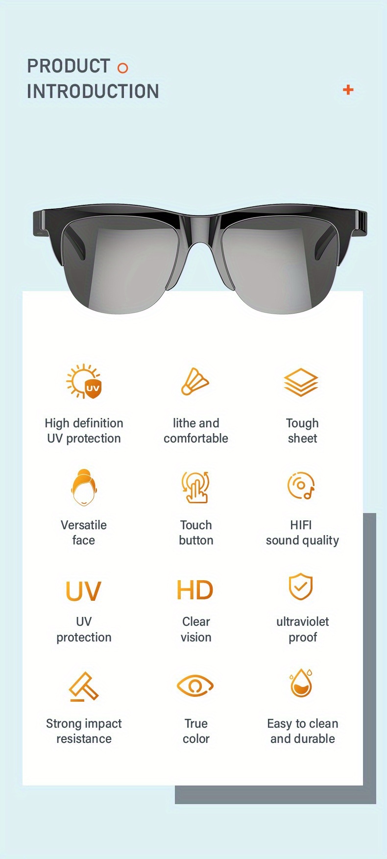 wireless 5 0 smart glasses headphones outdoor sports music calls and anti blu ray protection details 1