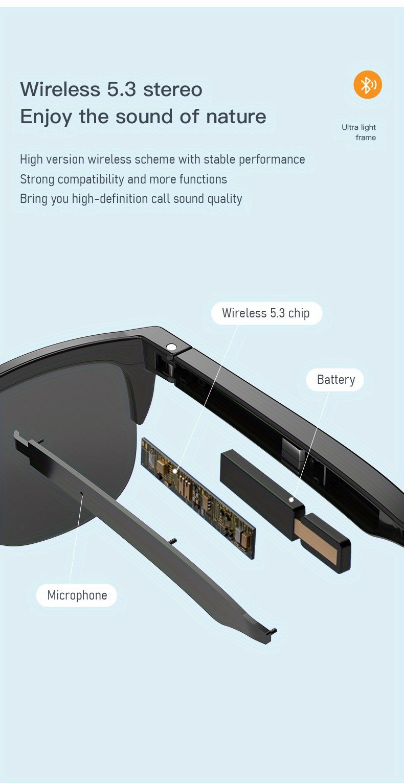 wireless 5 0 smart glasses headphones outdoor sports music calls and anti blu ray protection details 9