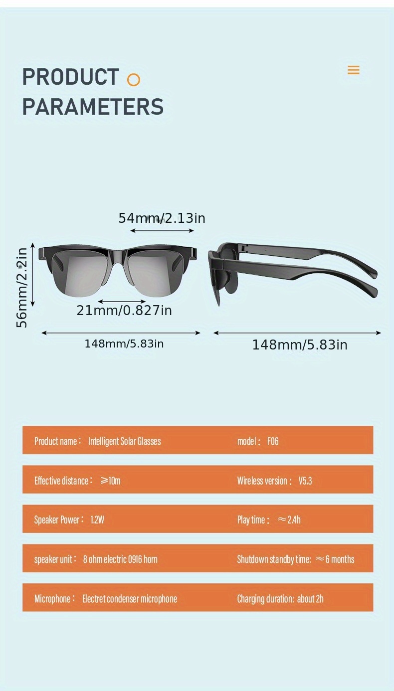 wireless 5 0 smart glasses headphones outdoor sports music calls and anti blu ray protection details 13